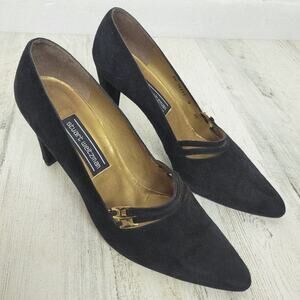 Stuart Weitzman Vintage Black Heel Pump Gold Accent Size 9.5
